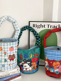 Animal Cartoon Print Bucket Shoulder Bag Canvas Tote