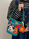 Animal Cartoon Print Bucket Shoulder Bag Canvas Tote