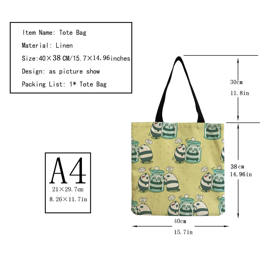 Panda Printed Cartoon Women Shoulder Bag Eco Friendly Foldable Shopping Tote
