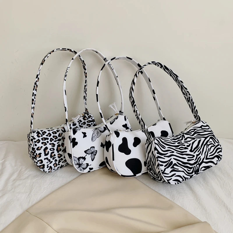 Animal Pattern Print Canvas Shoulder Underarm Bag Vintage Small Purse Handbags