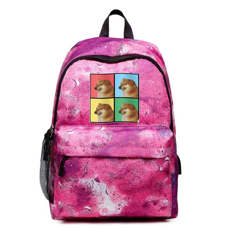 Cat Dog Galaxy Waterproof Rucksack Oxford Bag USB Charging Travel Backpack