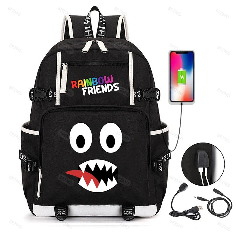 Anime Cosplay Rainbow Backpack Student School Bag USB Charging