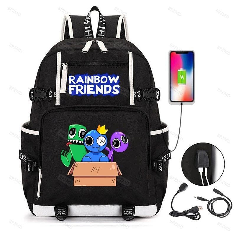 Anime Cosplay Rainbow Backpack Student School Bag USB Charging