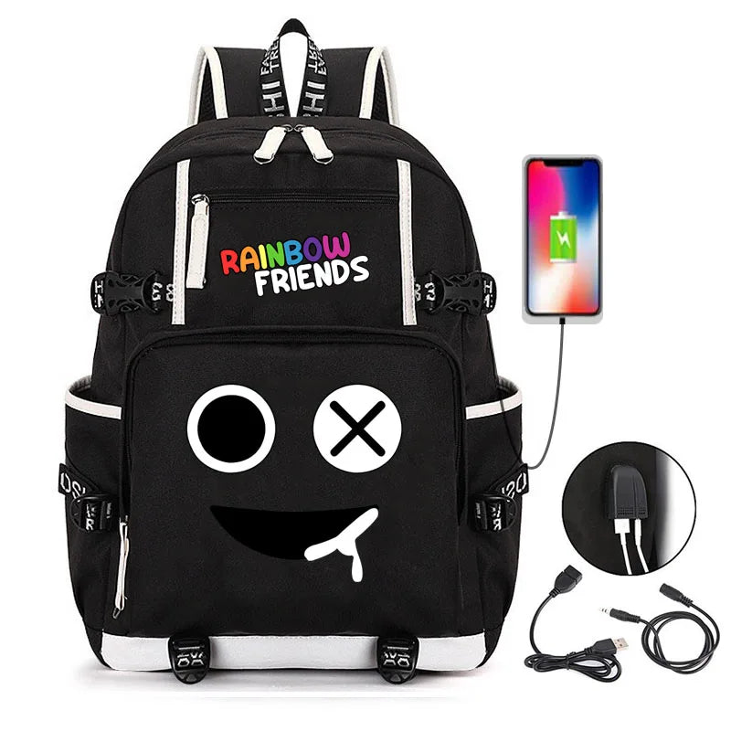 Anime Cosplay Rainbow Backpack Student School Bag USB Charging