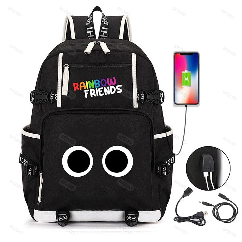 Anime Cosplay Rainbow Backpack Student School Bag USB Charging