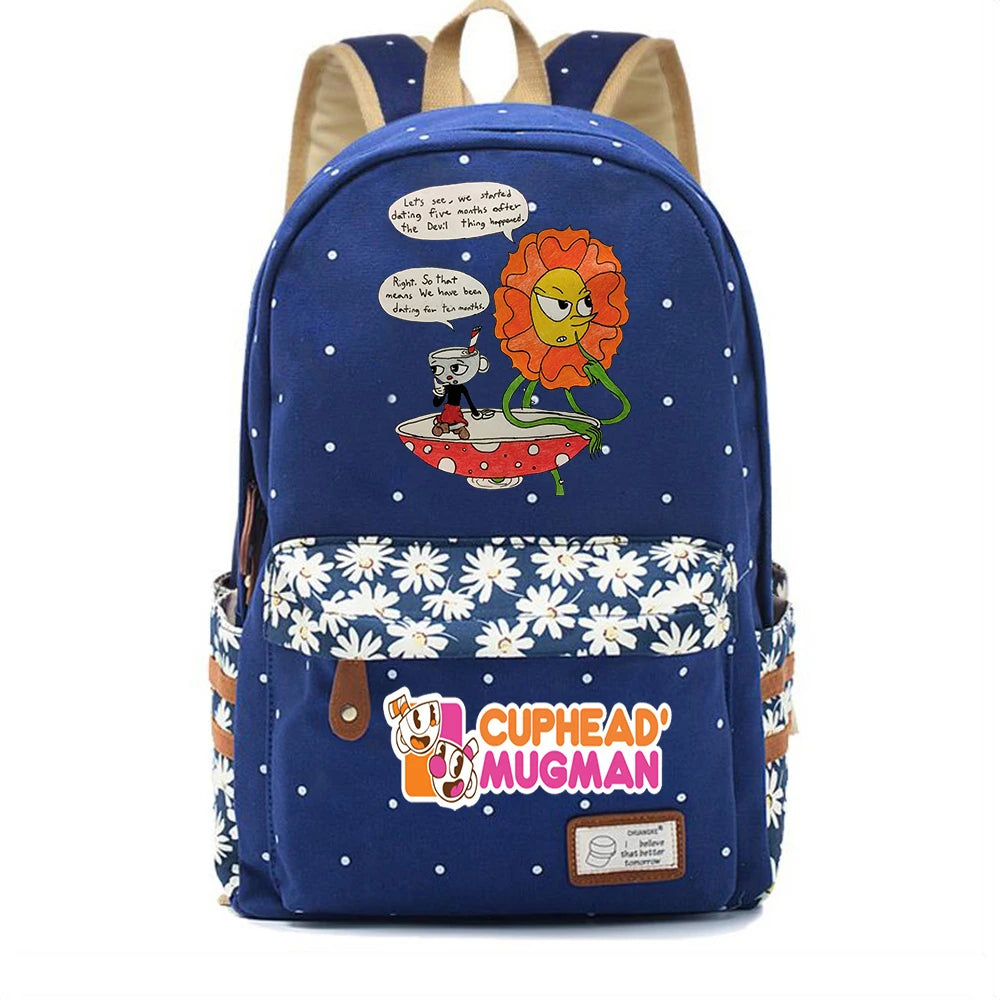 Anime Cuphead Canvas Backpack Teenger High Packsack Casual