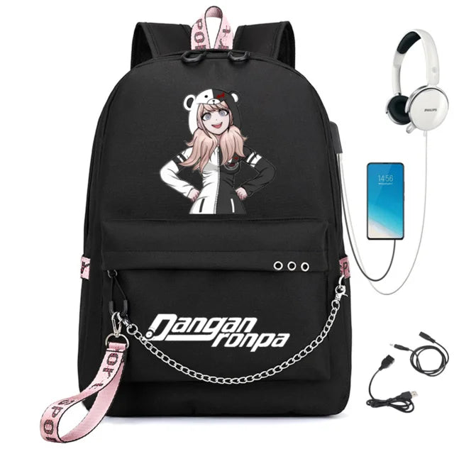 Danganronpa Backpack USB Port Monokuma School Bag Bear Pattern Teenagers Book Tr
