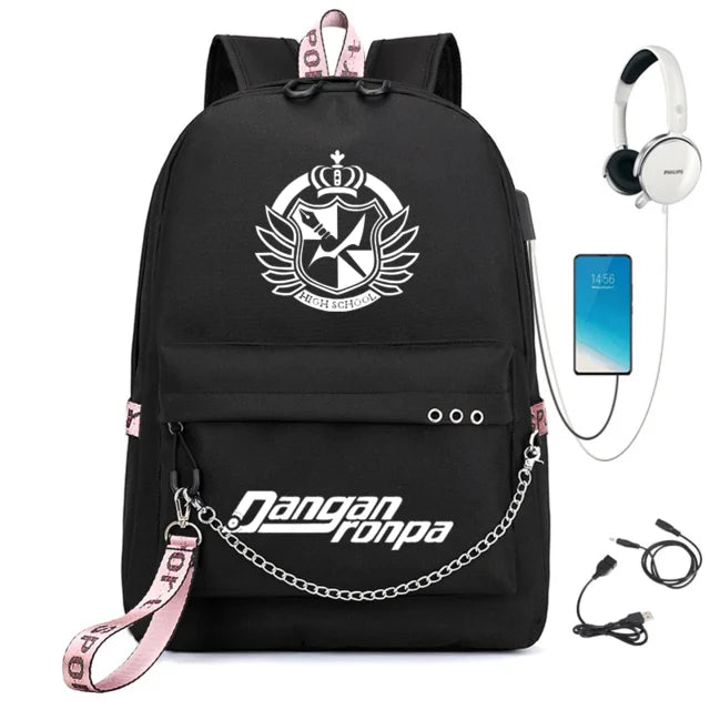 Danganronpa Backpack USB Port Monokuma School Bag Bear Pattern Teenagers Book Tr