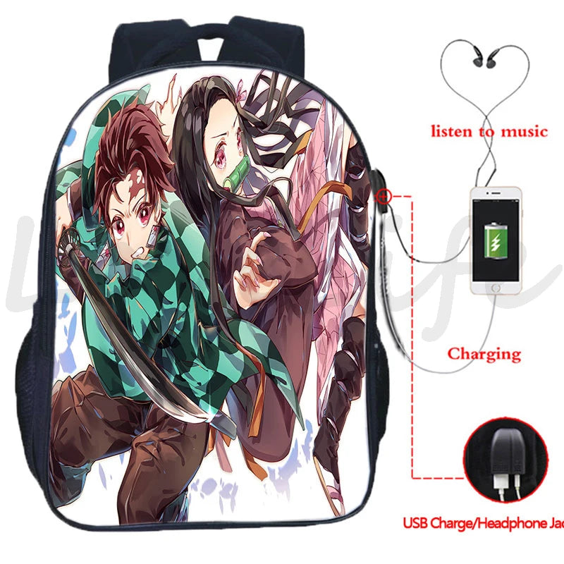Demon Slayer USB Charging Backpack Kamado Tanjirou Nezuko School Bag