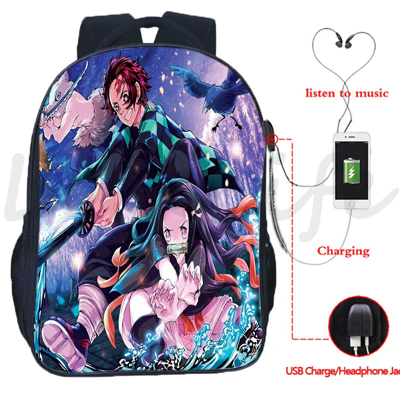 Demon Slayer USB Charging Backpack Kamado Tanjirou Nezuko School Bag