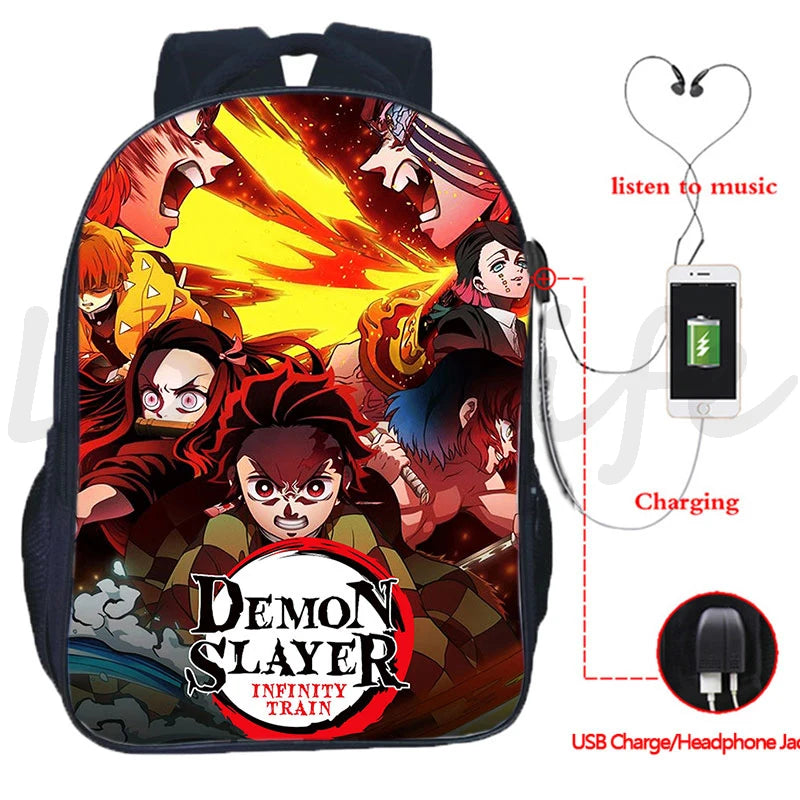 Demon Slayer USB Charging Backpack Kamado Tanjirou Nezuko School Bag