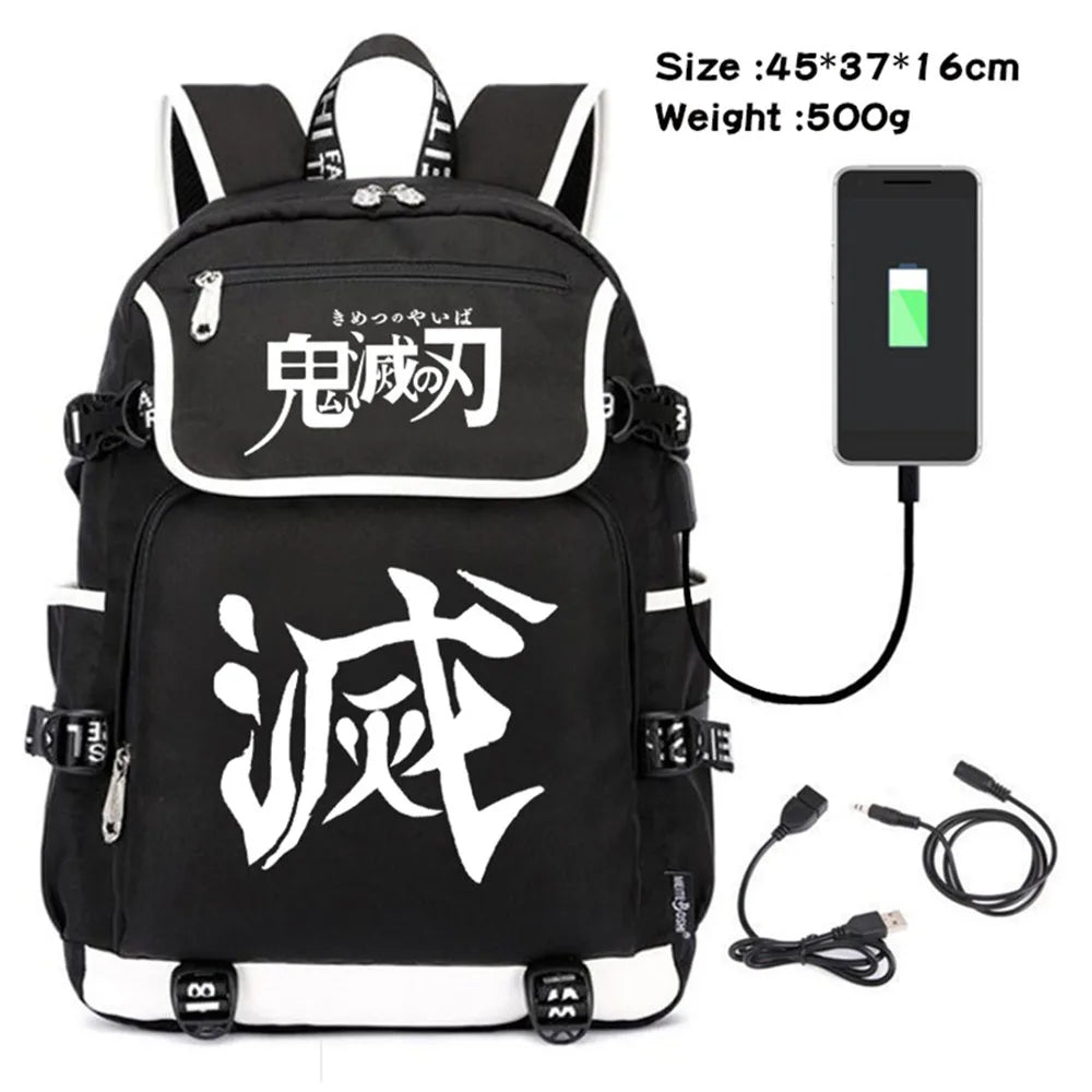 Demon Slayer Canvas Backpack USB Charging Teenagers Travel Laptop Bag