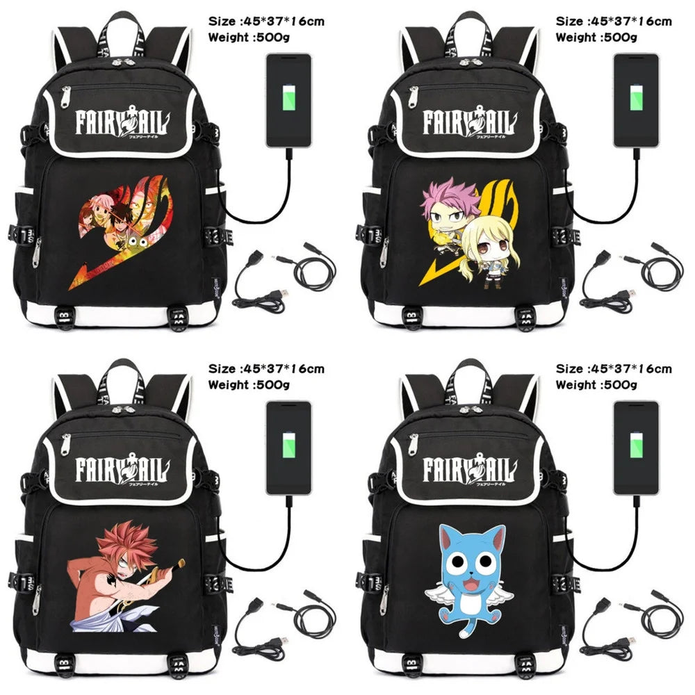 Anime Fairy Tail Teenager Backpack Boys Girls Packsack Canvas Cartoon Travel Sch