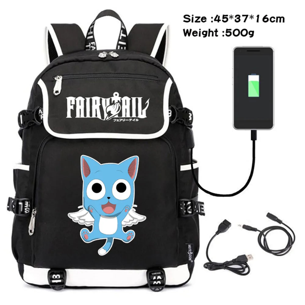Anime Fairy Tail Teenager Backpack Boys Girls Packsack Canvas Cartoon Travel Sch