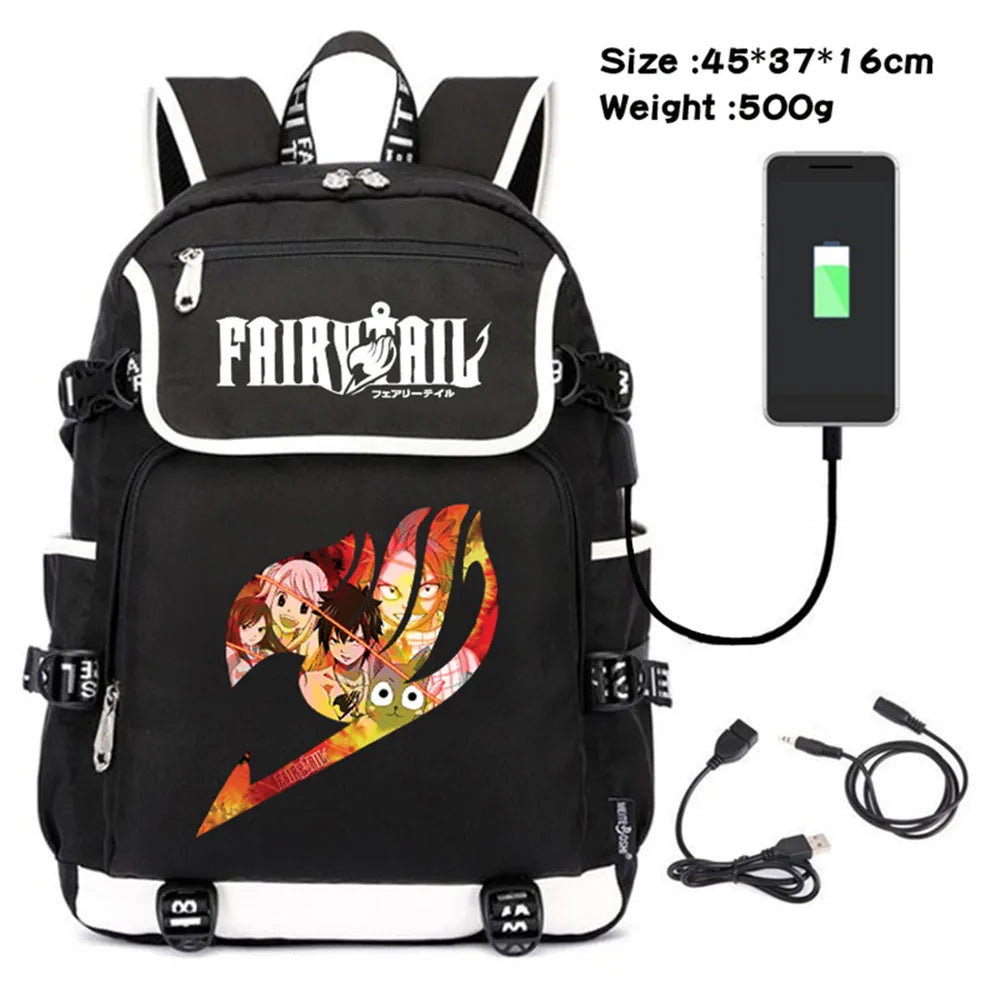 Anime Fairy Tail Teenager Backpack Boys Girls Packsack Canvas Cartoon Travel Sch