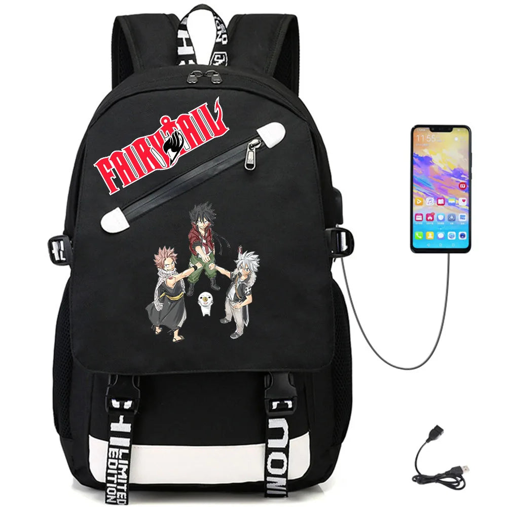 Anime Fairy Tail USB Casual Schoolbag Fabric Oxford Backpack Student Rucksack