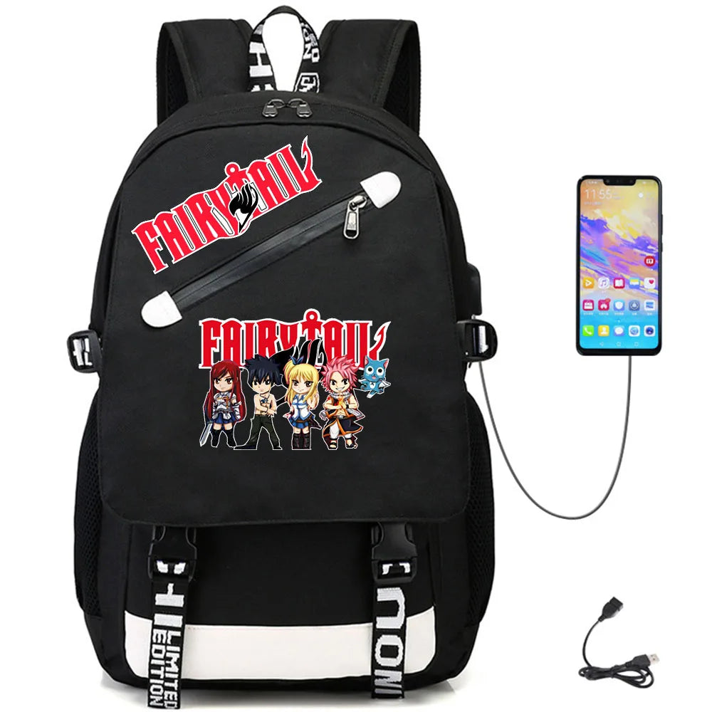 Anime Fairy Tail USB Casual Schoolbag Fabric Oxford Backpack Student Rucksack