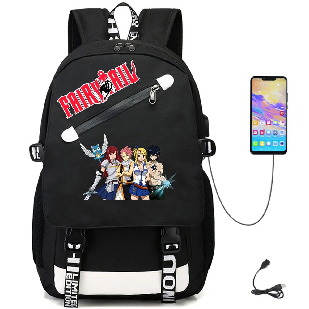 Anime Fairy Tail USB Casual Schoolbag Fabric Oxford Backpack Student Rucksack