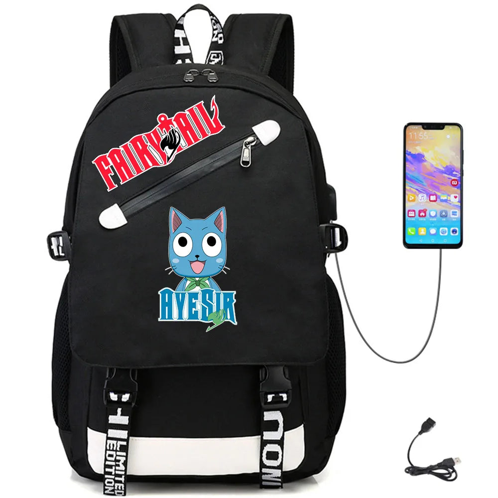 Anime Fairy Tail USB Casual Schoolbag Fabric Oxford Backpack Student Rucksack