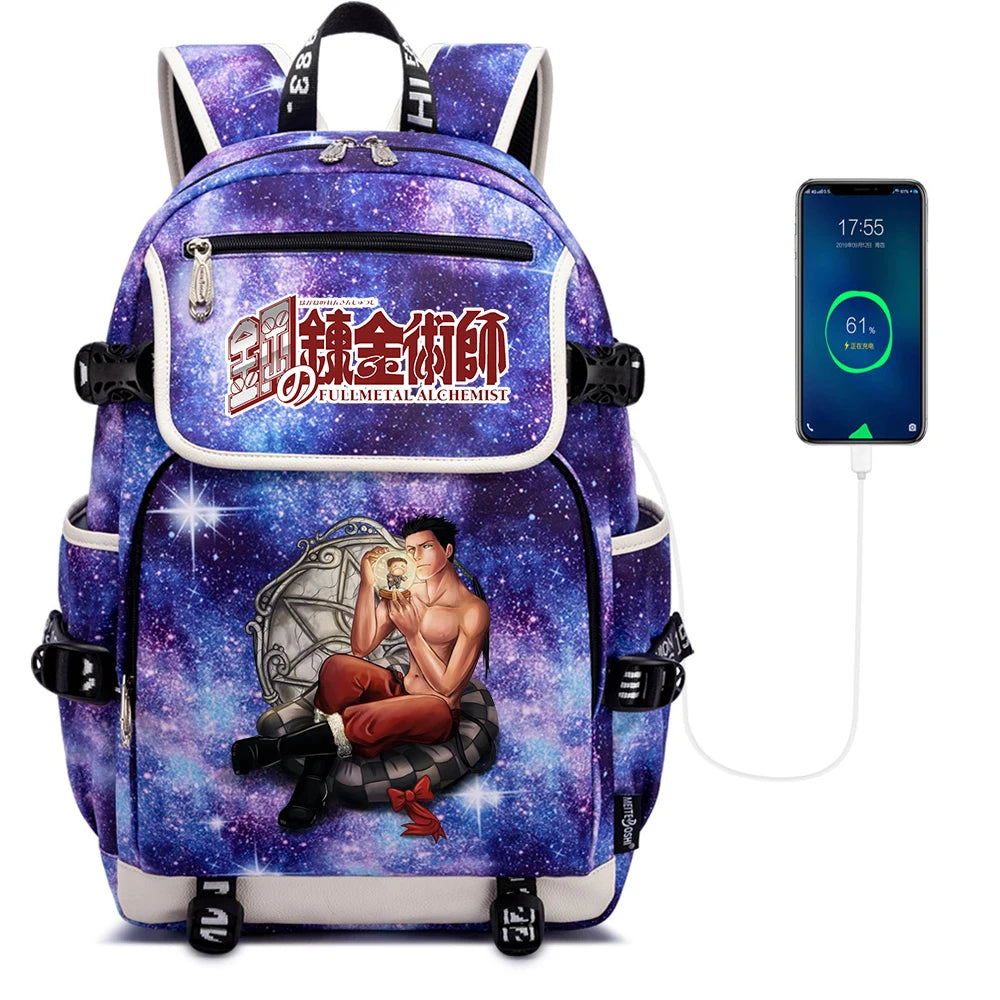 Anime Fullmetal Alchemist Canvas Casual School Bag Zipper Backpack