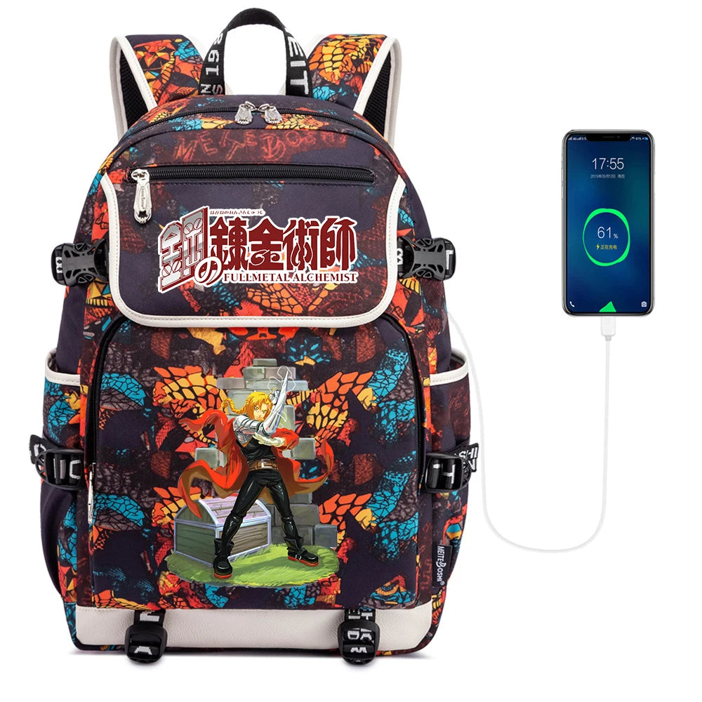 Anime Fullmetal Alchemist Canvas Casual School Bag Zipper Backpack
