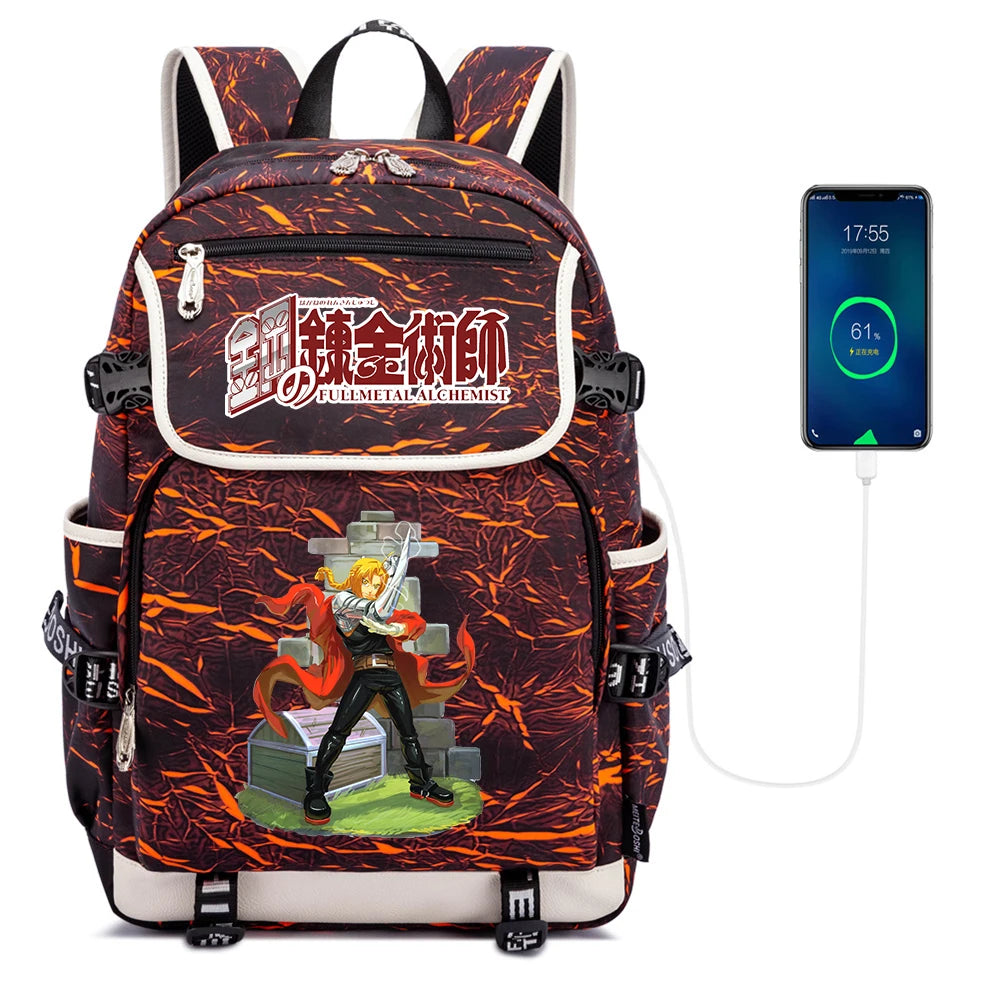 Anime FMA Student School Bag Canvas Backpack Laptop Bag