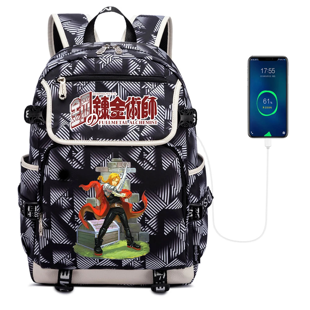 Anime FMA Student School Bag Canvas Backpack Laptop Bag