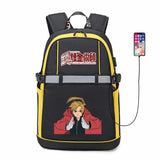 Fullmetal Alchemist Student USB Backpack Reflective Stripe Zipper