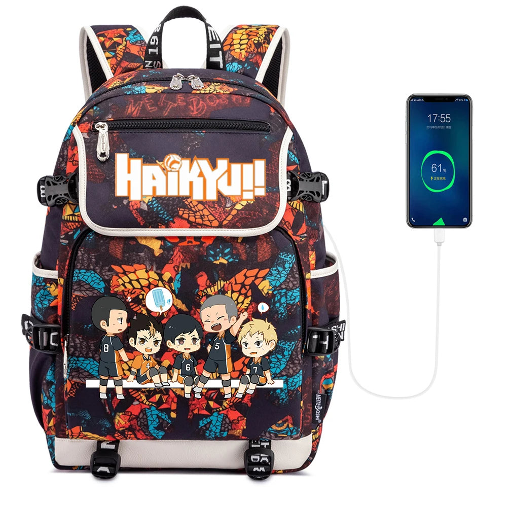 Anime Haikyuu!! Backpack Zipper Canvas Packsack School Laptop Rucksack