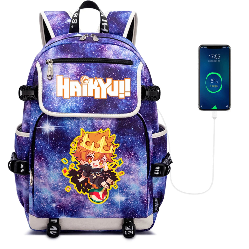 Anime Haikyuu!! Backpack Zipper Canvas Packsack School Laptop Rucksack