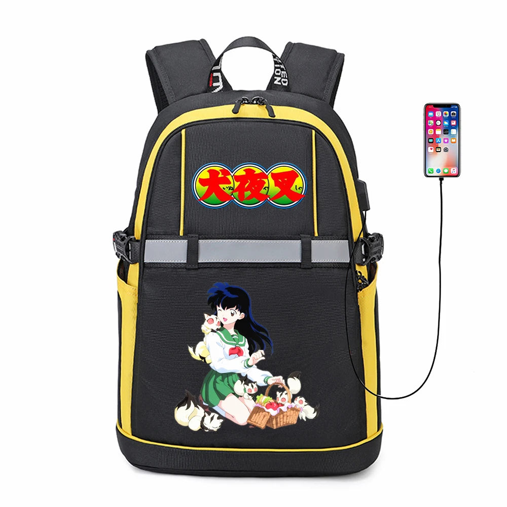 Inuyasha Anime USB Backpack Reflective Stripe Schoolbag