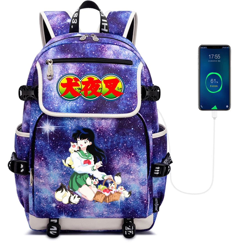 Inuyasha Casual Packsack Teenagers Rucksack USB Charging Backpack