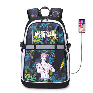 Jujutsu Kaisen USB Backpack Reflective Stripe Student Casual Bookbag Zipper
