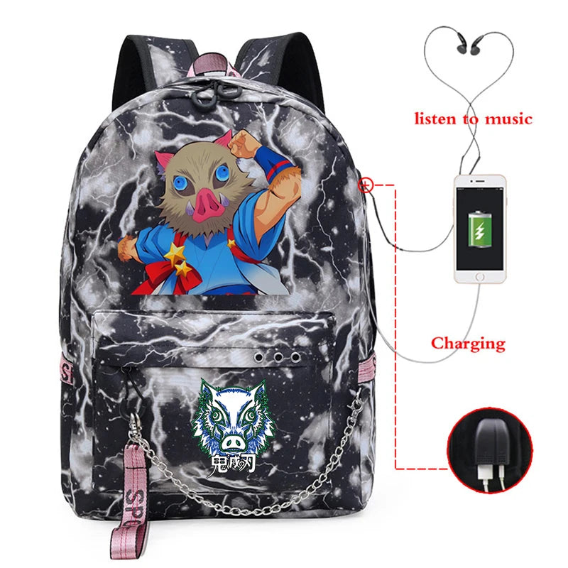 Anime Kimetsu No Yaiba Hashibira Inosuke Shopper Backpacks