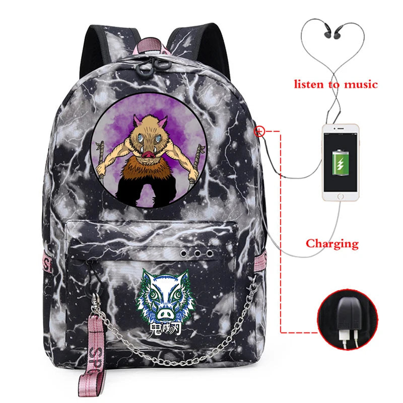 Anime Kimetsu No Yaiba Hashibira Inosuke Shopper Backpacks