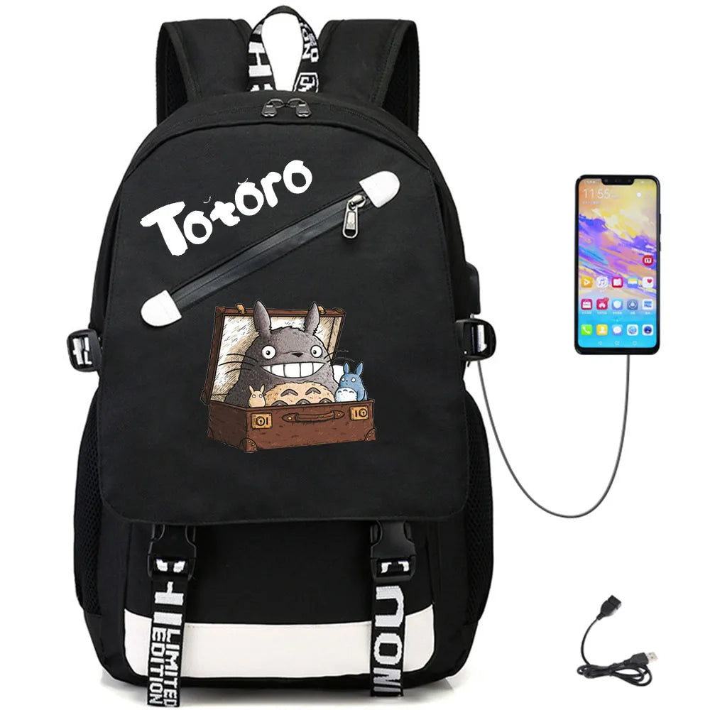 Anime My Neighbor Totoro USB Oxford Schoolbag Teenger Fabric Casual Packsack