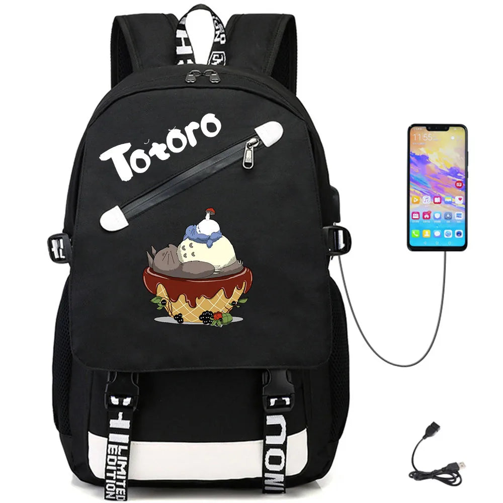 Anime My Neighbor Totoro USB Oxford Schoolbag Teenger Fabric Casual Packsack