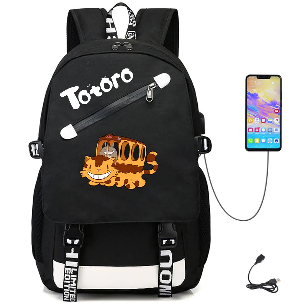 Anime My Neighbor Totoro USB Oxford Schoolbag Teenger Fabric Casual Packsack