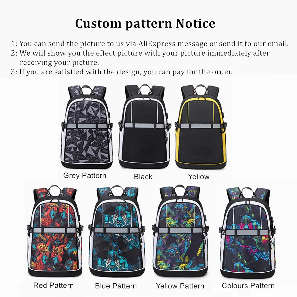 One Punch Man USB Backpack Reflective Stripe Zipper Student Bookbag