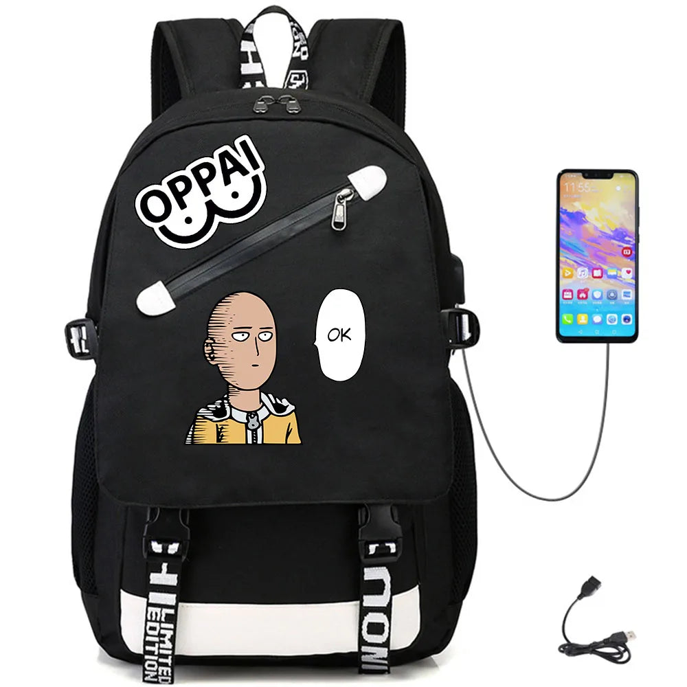 One Punch Man USB Oxford Backpack Schoolbag Teenger Rucksack