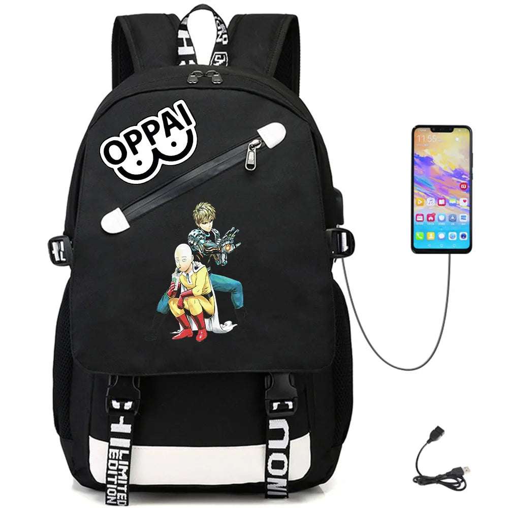 One Punch Man USB Oxford Backpack Schoolbag Teenger Rucksack