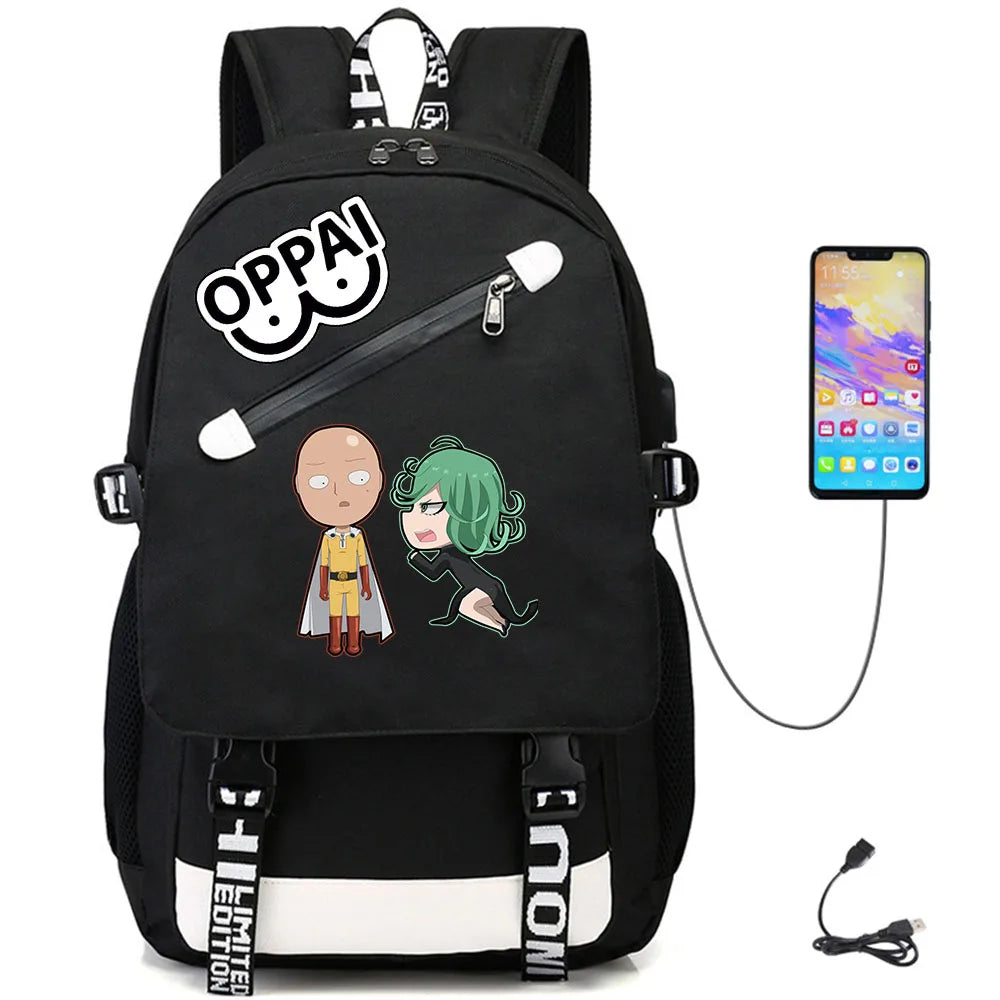 One Punch Man USB Oxford Backpack Schoolbag Teenger Rucksack