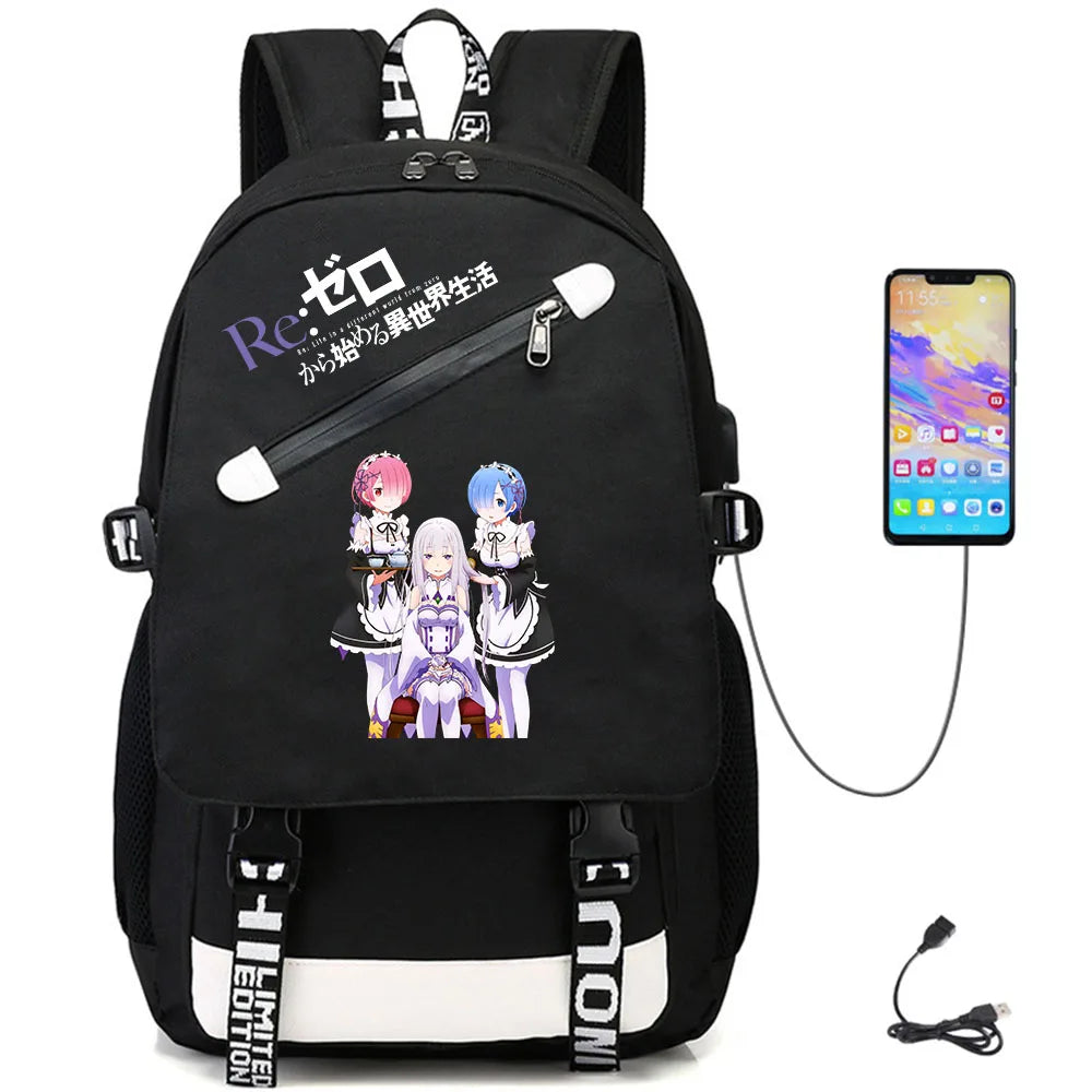 Re:Life In A Different World From Zero USB Unisex Packsack Bag