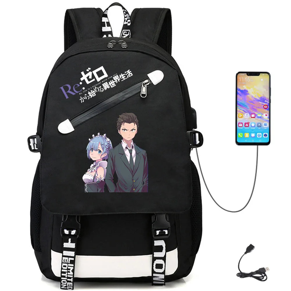 Re:Life In A Different World From Zero USB Unisex Packsack Bag
