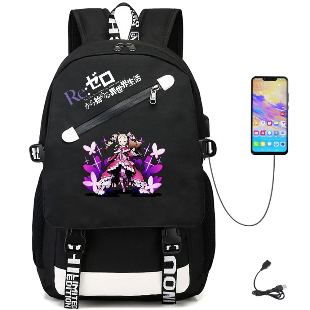 Re:Life In A Different World From Zero USB Unisex Packsack Bag