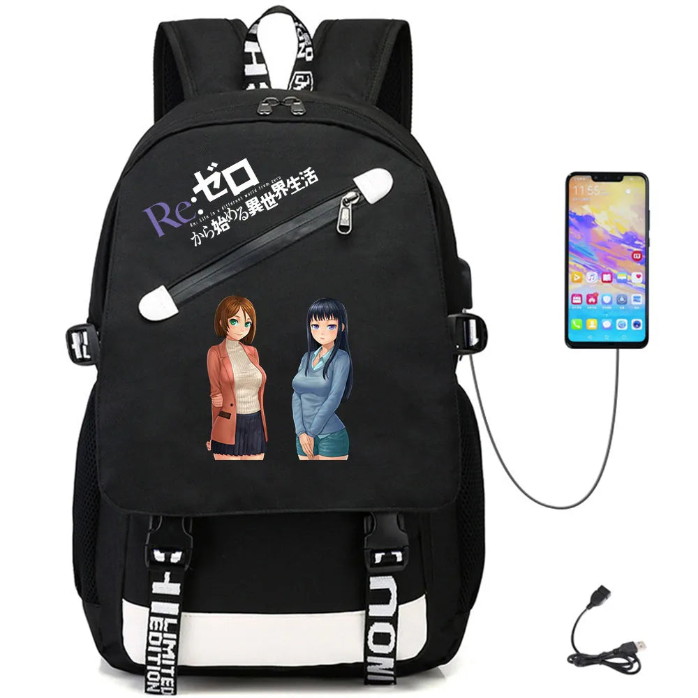 Re:Life In A Different World From Zero USB Unisex Packsack Bag