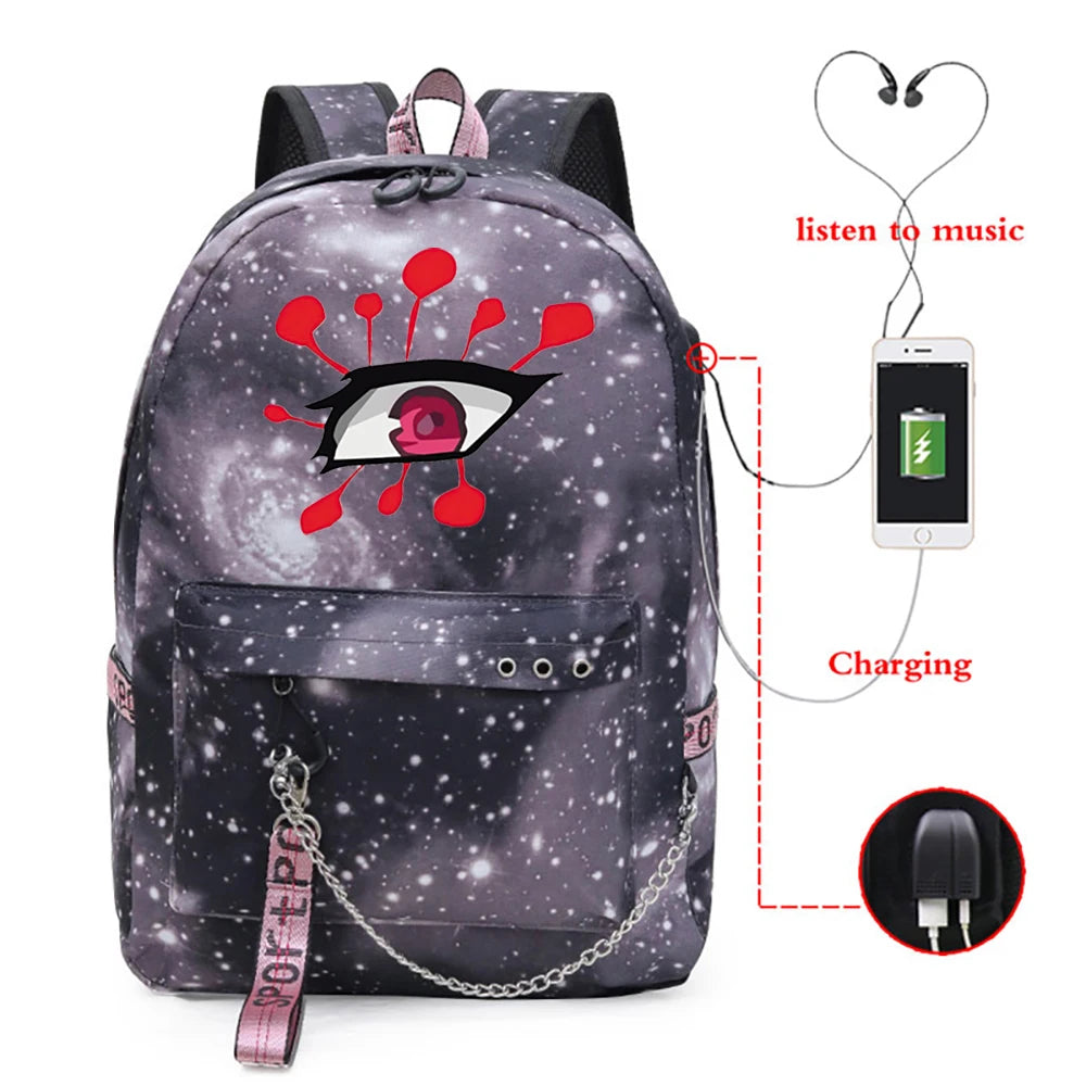 Demon Slayer Uzui Eyes Student Backpack USB Port Girls School Bag