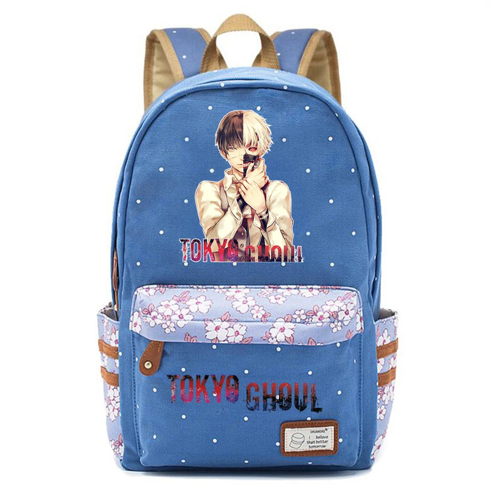 Tokyo Ghoul Canvas Backpack Teenger Zip Packsack Casual Print Knapsack Student