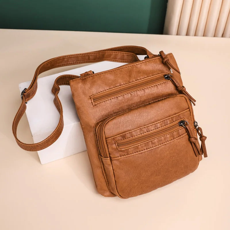 Brown Faux Leather Crossbody Bag for Women Small Purses