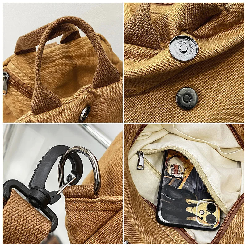 Canvas Rucksack Unisex Backpack Large Capacity Daypack Zipper School Bag